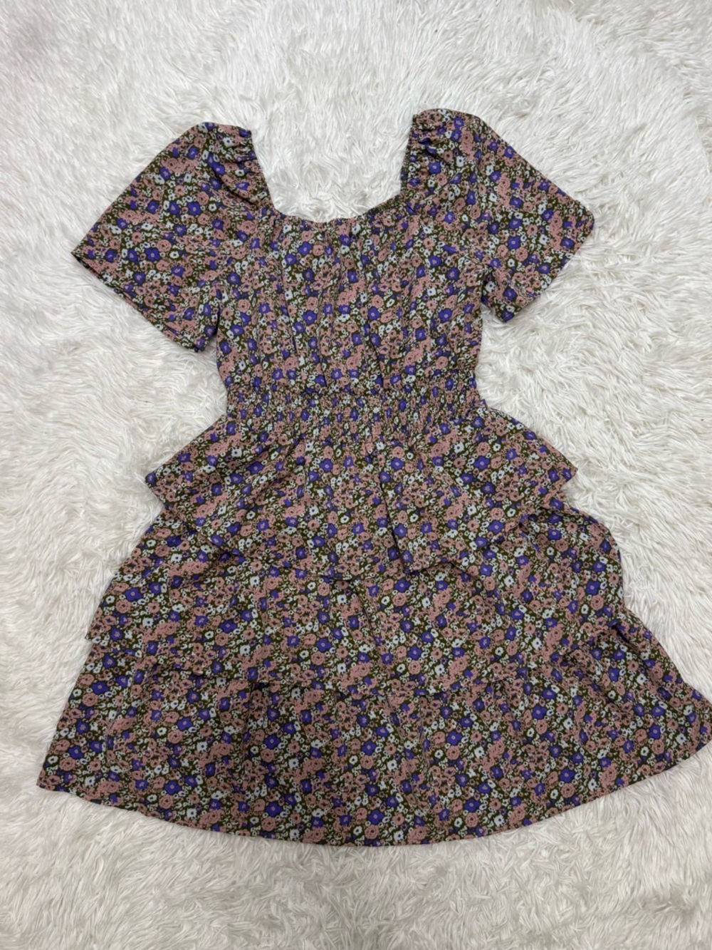 Smocked Waist High-Low Floral Dress in Lavender Mix - Picture 3 of 6